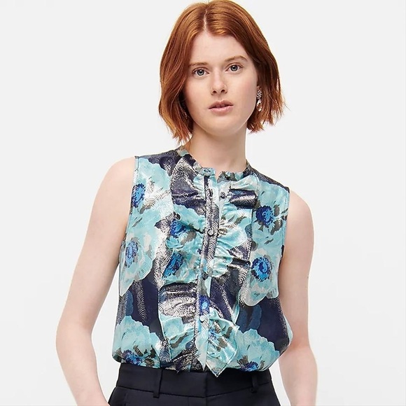 JCrew Ruffle-front top in floral-print jacquard - Picture 1 of 5